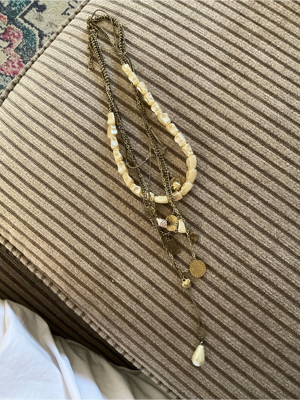 Layered Cream Pearl and Gold Multi-Chain Necklace